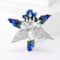 Elegant silver orchid brooch with blue-green enamel petals and sparkling rhinestones - Blue (MM-BR-Blue-3809-BL)