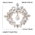 Broche couronne de fleurs en cristal doré élégante avec pendentif goutte pour costumes - Doré