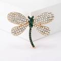Exquisite Libellen-Brosche mit grünen Edelsteinen und weißen Kristallen auf Goldbasis - Grüner Stil (MM-BR--GN)