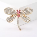 Exquisite Libellen Brosche Gold mit rosa und weißen Strasssteinen auf weißem Sockel - Rosa Stil (MM-BR-3801-PK)