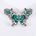 Prachtige zilverkleurige vlinderbroche met donkergroene kristallen vleugels en strassteentjes - Groene Stijl (MM-BR-3777-绿色-GN)