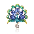 Broche paon avec cristaux bleus et finition émail sur monture dorée - Style Bleu