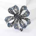 Vintage flower brooch with blue crystals and grey shells on an antique silver setting - Blue (MM-BR-Blue-3798-BL)