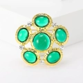 Vintage gold brooch with green cabochon crystals and sparkling rhinestones for women - Green Resin With White Rhinestone