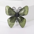 Exquisite grüne Schmetterlingsbrosche aus Acryl mit gun-schwarz Metall und schwarzem Kristall - Grün