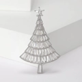 Eleganter Weihnachtsbaum-Anstecknadel mit silberner Basis und glitzernden Zirkonia-Kristallen - Silber (8484)