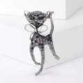 Vintage zilveren kattenbroche met paarse strass-steentjes en strik voor blazers - Paars (MM-BE-3799-PU)