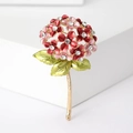 Detailed view of enamel hydrangea flower brooch with pink petals and sparkling crystals - Pink