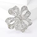 Elegant silver flower brooch with sparkling crystals and iridescent AB rhinestone accents - Silver (MM-BR-Silver-3798-SL)
