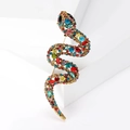Vista macro dell'elegante spilla a serpente con strass colorati e base in lega d'oro - Colorato