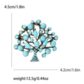 Vintage gold tree of life brooch featuring turquoise beads and detailed size measurements - Turquoise Blue