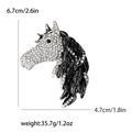 Zilveren paardenhoofd speld met witte strass en zwart email, hoogte van 6,7 cm - Wit (MM-BR-3913-WH)