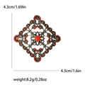 Turkish retro rhombus floral brooch in antique bronze with red beads, 4.3cm size - Red