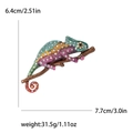 Colorful rhinestone chameleon animal brooch in green and gold finish with dimensions - Green