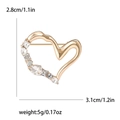 Creative asymmetric gold-finish hollow heart brooch with clear crystals, size 3.1x2.8cm - Gold