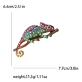 Colorful rhinestone chameleon animal brooch with dimensional measurements and weight specs - Purple