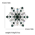 Broche flocon de neige avec strass verts en alliage argenté pour décoration de fête - Vert