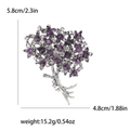 Spilla ortensia viola elegante con rami argentati e accenti di cristallo bianco - Viola
