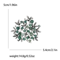 Silver tree brooch with green beads and white crystals, 5.4cm wide variant - Green
