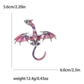 Purple dragon enamel brooch pin with rhinestones and detailed size measurements - Purple