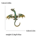 Vintage green enamel dragon brooch pin in antique gold finish with crystals - Gold Green