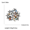 Vintage silver tree brooch with colorful pearls and crystals, 5cm x 5.4cm size - Colorful