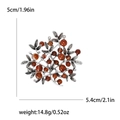 Vintage silver alloy wild berry branch brooch with red beads and white rhinestones - Brown