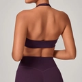 Set yoga viola scuro con reggiseno sportivo allacciato al collo e leggings a vita alta - S / Viola Mora