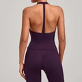 Plum purple high-elastic yoga set with V-neck vest and high-waist sports leggings - S / Blackberry Purple