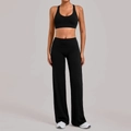 Ensemble de yoga noir pour femme avec brassière de sport et pantalon large taille haute - S / Noir