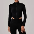 Conjunto deportivo de chaqueta de yoga negra con cuello alto y leggings de talle alto - S / Negro