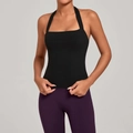Schwarzes Halter-Yoga-Top mit flachem Ausschnitt und breiten Trägern für Fitness-Training - S / Schwarz