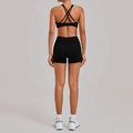 Women black criss-cross back yoga set including sports bra and high waisted shorts - S / Black