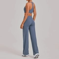 Ensemble de yoga bleu gris pour femme avec brassière dos nageur et pantalon large - S / Bleu gris