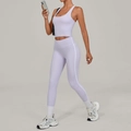 Women's lilac yoga set with high waist leggings and a matching crop tank top - S / Romantic Purple