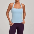 Haut de yoga bleu clair dos nu avec coupe ajustée et tissu mat à sensation peau nue - Bleu Sérénité