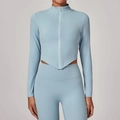Ensemble de sport bleu clair pour femme avec veste zippée et legging taille haute - Bleu Sérénité