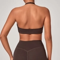 Set yoga marrone scuro con reggiseno sportivo allacciato al collo e legging aperto - Espresso
