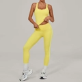 Bright yellow yoga set with high waist leggings and racerback top with side stripes - S / Goose Yellow