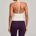 Débardeur de yoga dos nu beige pour femme et legging violet taille haute fitness - Beige
