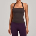 Débardeur de yoga licou gris foncé avec col carré et coupe ajustée pour le sport - Expresso