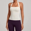 Débardeur de yoga blanc pour femme avec dos nu et tissu de sport à haute élasticité - Beige