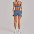 Haze blue cross-back yoga bra and high-waist shorts set for gym and fitness training - S / Grey Blue