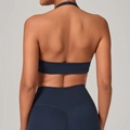 Completo yoga blu navy da donna con leggings a vita alta e reggiseno sportivo incrociato - Blu Medaglione