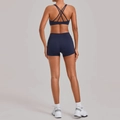 Σετ γιόγκα Navy Blue δύο τεμαχίων με αθλητικό σουτιέν με χιαστί πλάτη και ψηλόμεσο σορτς - Σκούρο Μπλε Πράσινο