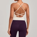 Soutien-gorge de yoga à bretelles croisées blanc cassé et legging violet taille haute - Beige