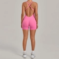 Pink backless yoga bodysuit with criss-cross straps for women fitness and running - Rose Pink