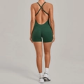 Deep green backless yoga bodysuit with cross straps and moisture-wicking fabric - Dark Green
