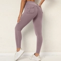 Deep purple high-waisted yoga leggings with ruched peach lift and cargo button pocket - S / Mulberry Purple