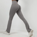 Grey high-waist flared yoga leggings with scrunch butt lifting effect for gym workout - S / Bottoms / Dark Gray